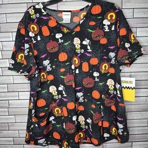New PEANUTS Women's 2XL‎ Halloween Charlie Brown Snoopy Short Sleeve Scrub Top